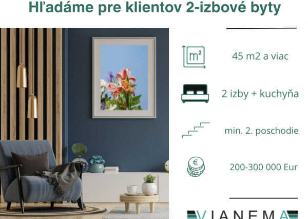 Pre klienta na kúpu 2i byt v BA-Ružinov a BA-Nové mesto
