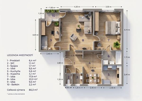 REZERVOVANÉ! 3,5-izbový tehlový byt s balkónom, Pavlovičovo námestie