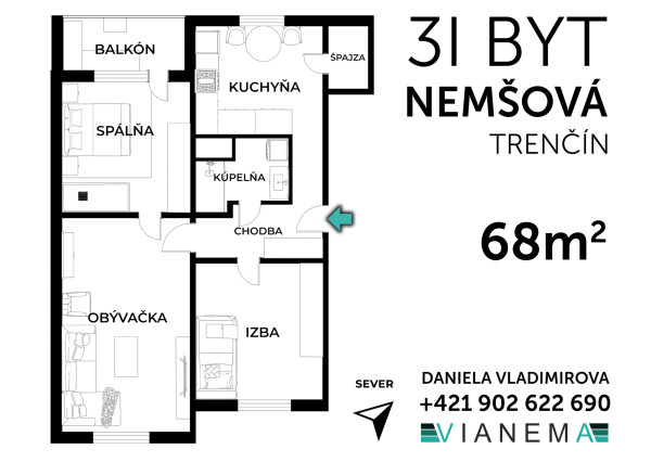 Krásny 3i byt, 68m2, rekonštrukcia, balkón, výhľady - Nemšová