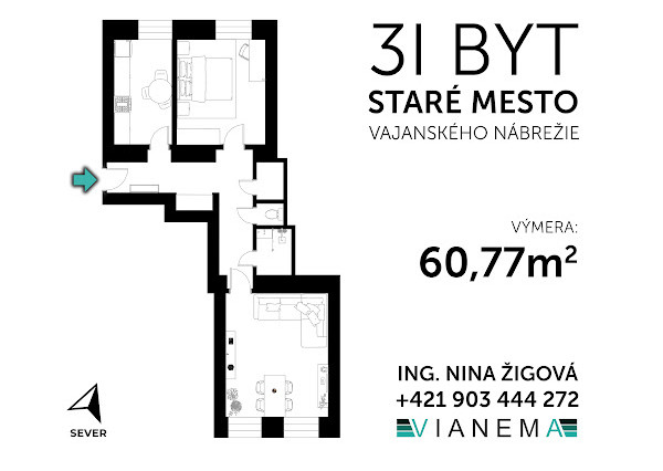 NA PREDAJ! Veľký 2i byt v Starom Meste, Vajanského nábrežie