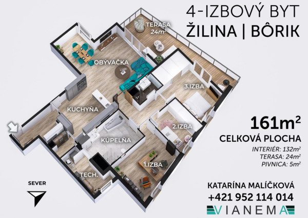 Na predaj 4i byt 134 m², Bôrik Žilina + parkovacie státie