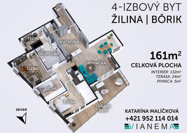 Na predaj 4i byt 134 m², Bôrik Žilina + parkovacie státie