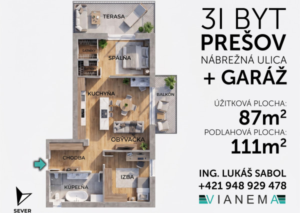 Krásny 3 izb. byt s terasou + parkovanie, Nábrežná | Prešov