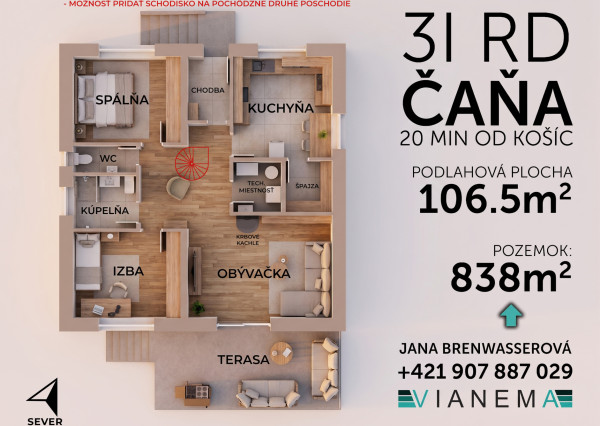 Novostavba -  Rodinný dom Čaňa, 3 izby, veľký pozemok, IS
