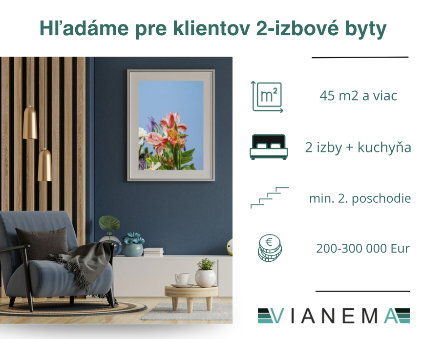 Pre klienta na kúpu 2i byt v BA-Ružinov a BA-Nové mesto