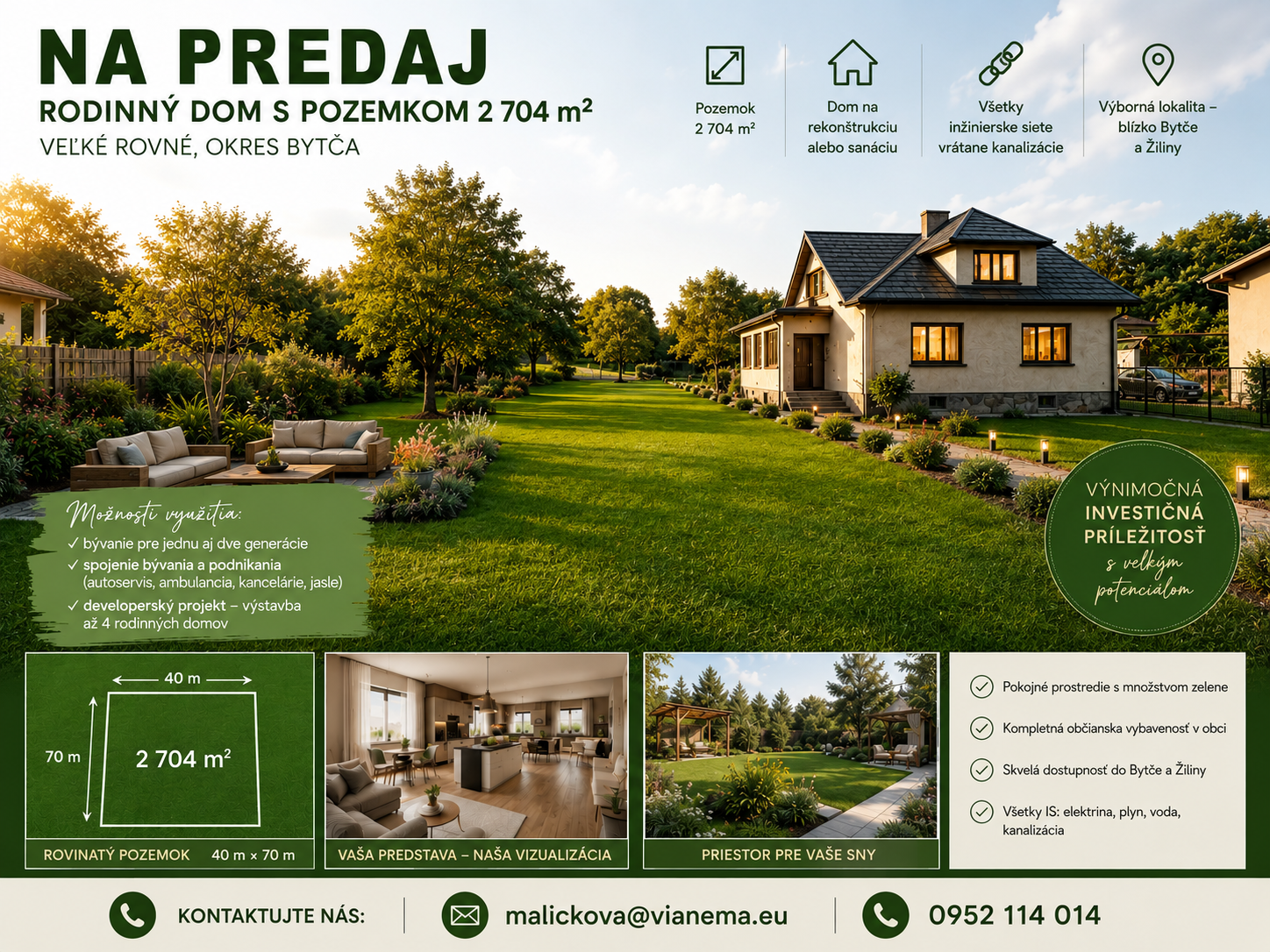 Na predaj 4i rodinný dom s pozemkom 2 704 m² – Veľké Rovné